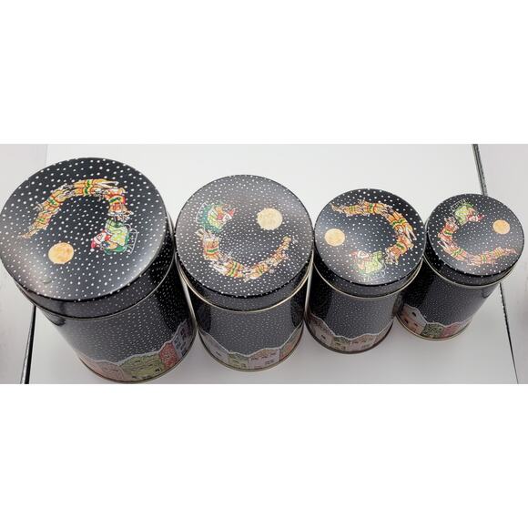 Set of 4 Lynn Gates Nesting Christmas Tins Snowy Christmas Eve with Santa on Lid - Picture 4 of 9